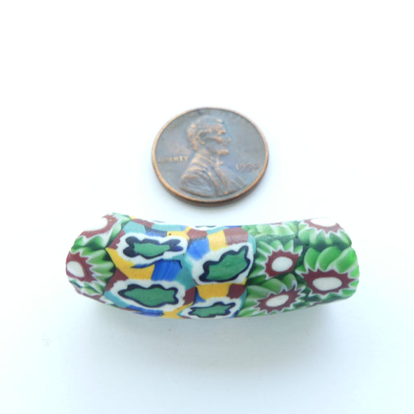 Millefiori Antique Trade Beads, Short Elbow with two Murrine Patterns, 34x12mm