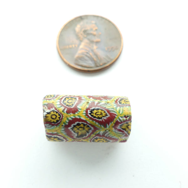 Millefiori Antique Trade Beads, Complex Mulit-Color Bundled Cane Design, 19x10mm