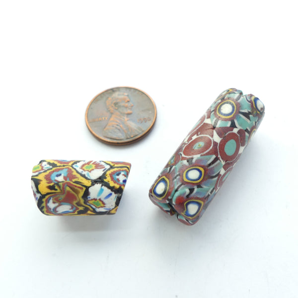Millefiori Antique Venetian Trade Beads, Set of Two with Unusual Murrine