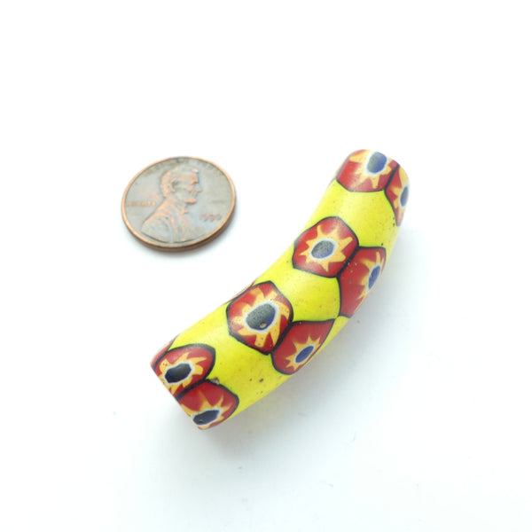 Millefiori Antique Venetian Trade Bead, Elbow 46x13mm with Bright Sunflower Designs