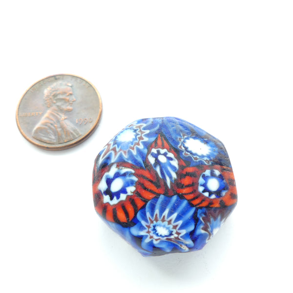 Millefiori Antique Trade Beads, Rare Tabular Shape with Chevrons & Stars, 25x25mm