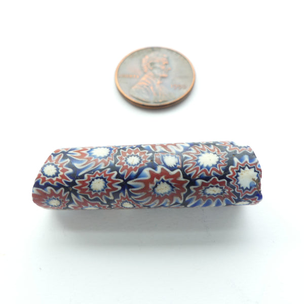Millefiori Antique Venetian Trade Bead, Classic Red/White/Blue Chevron Pattern, 37x10mm