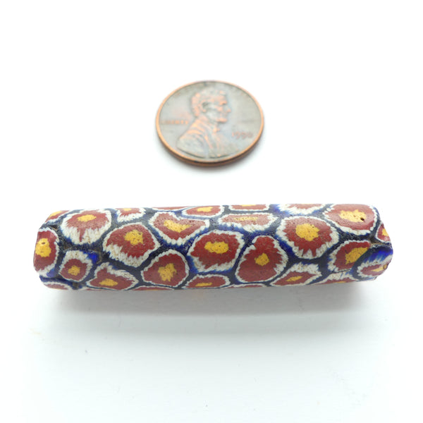 Millefiori Antique Trade Bead, Classic Bundled Circles Design Extra Long 44x11mm