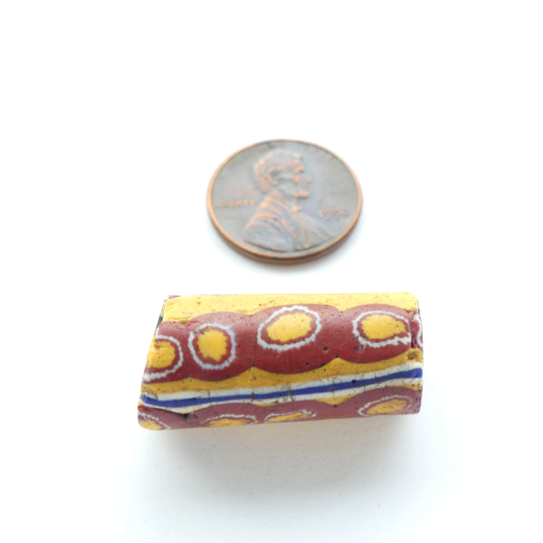 Millefiori Antique Trade Beads, Warm Amber & Brick with a Hint of Blue, 26x12mm