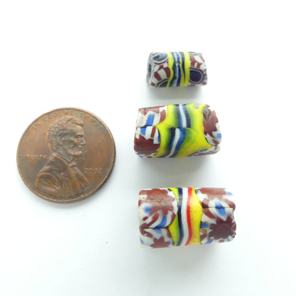Millefiori, Antique Venetian Trade Beads, Mini Collector Set of 3 Small Beads