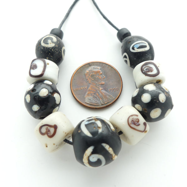 Lampwork, Antique Venetian, Black & White Collector/Designer Set of 9 Beads