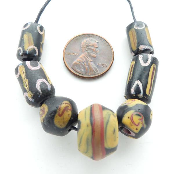 Antique Venetian Lampwork, Black King, Baby King & More, Set of 7 Beads