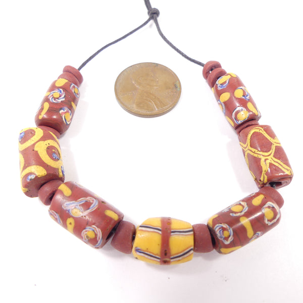 Antique Venetian Lampwork, Brick & Amber Collector/Designer Set of 7 Beads