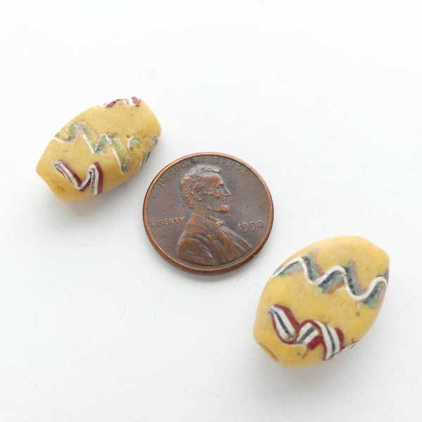 Lampwork, Antique Venetian,  Diamond Shape Tabular, 20x13mm with Latticino, Set of 2