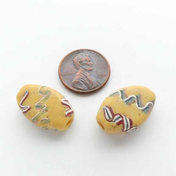 Lampwork, Antique Venetian,  Diamond Shape Tabular, 20x13mm with Latticino, Set of 2