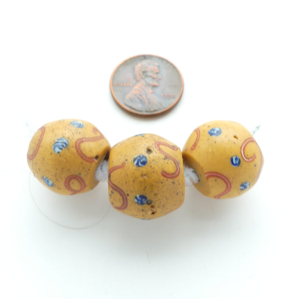 Lampwork, Antique Venetian Trade Beads, Amber King Beads 15mm Diameter, Sold Individually