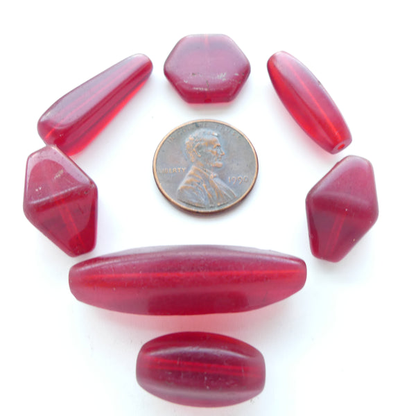 Bohemian, Antique Molded Glass, Red Collector/Designer Set of 7