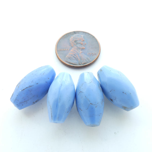 Russian Blue Family, Light Blue,  Bohemina Faceted Ovals, 17x10mm, Set of 4
