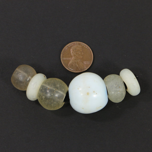 Dutch, Antique, Collector/Designer White and Moon Beads, 12x14 to 21x21mm, Set of 6