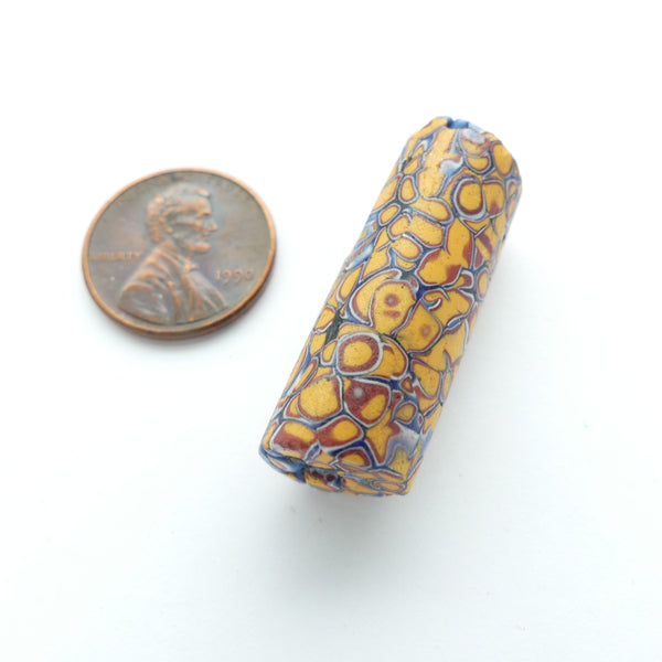 Millefior Antique Venetian Trade Bead, Medium Large Amber with Tiny Murrine, 30x12mm