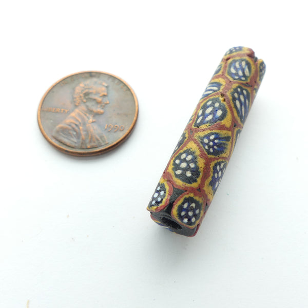 Millefiori Antique Venetian Trade Bead, Early Multi-Color Bundled Cane Designs, 36x9mm