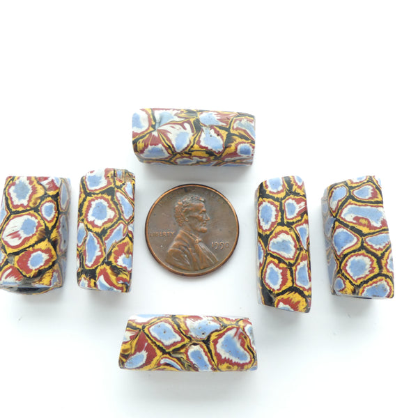 Millefiori Antique Venetian Trade Beads, Square Cross-Section with Rare Light Blue, Sold Individually