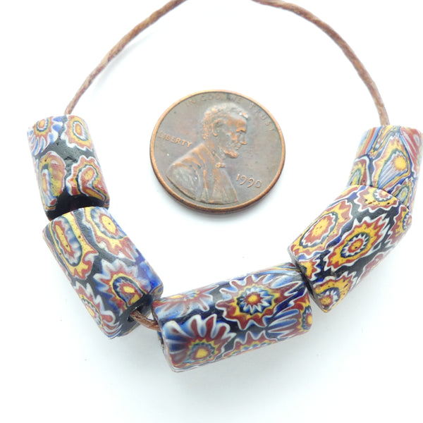 Millefiori Antique Venetian Trade Beads, Chevron 8 Layer Multicolor Design in Minis, Set of 5