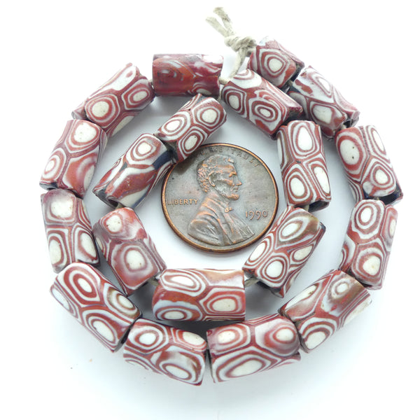 Millefiori Antique Venetian Trade Beads, MIni Brick & White, 12x6mm, Sold Individually
