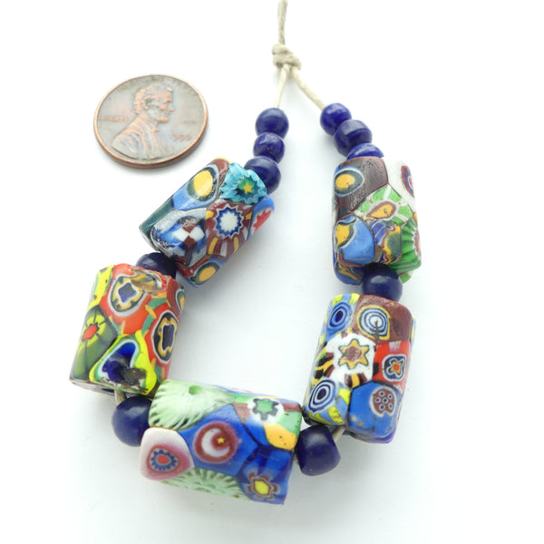 Millefiori Venetian Trade Beads, Multi-Color, Multi-Pattern 16x12mm, Set of 5