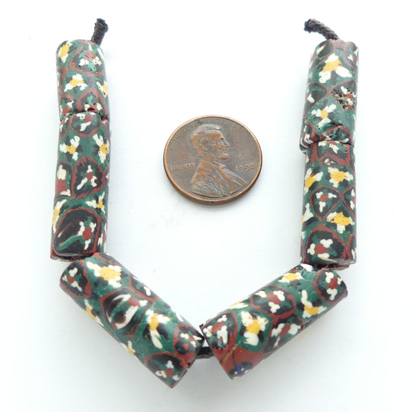 Millediori Antique Venetian Trade Beads, Bundled Cane Camo Effect, 22x10mm, Sold Individually