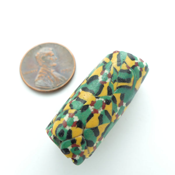 Millefiori Antique Venetian Trade Beads, Rare Early Bead Green, Amber, Black, Red, White