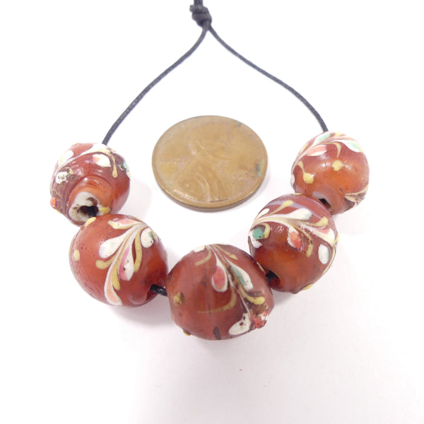 Antique Venetian Lampwork, White Heart Fancy Beads, Set of 5