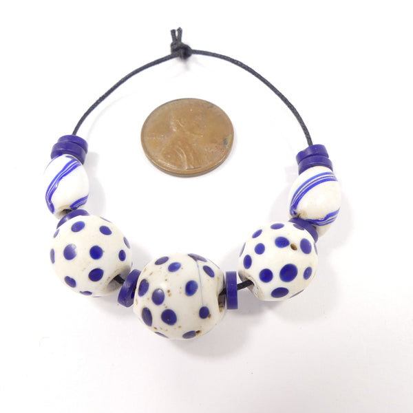 Antique Venetian Lampwork, Collector/Designer Set of Blue & White, Set of 5 Beads