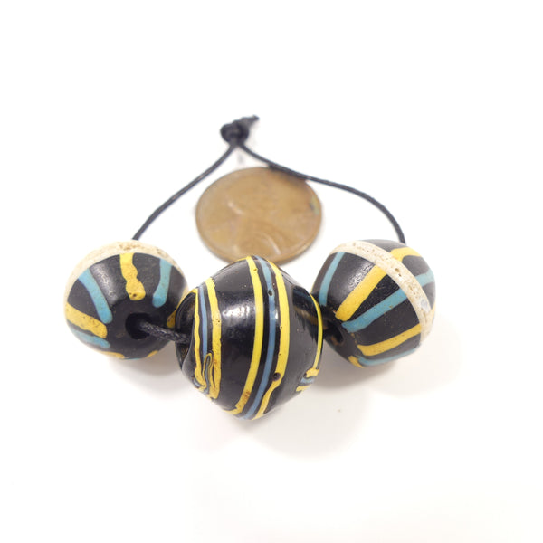 Antique Venetian Lampwork, King Beads, Rare Colors & Design, Set of 3 Beads