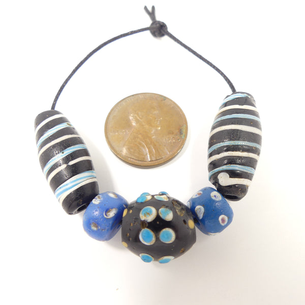 Antique Venetian Lampwork, Collector/Designer Blue & Turquoise Set of 5