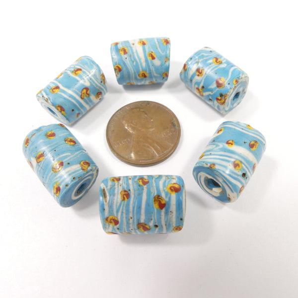Antique Venetian Lampwork, Rare Turquoise & White Swirl Beads, Sold Individually