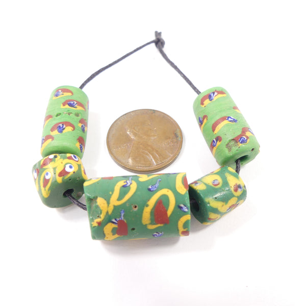 Antique Venetian Lampwork, Green Designer/Collector Set of 5 Beads