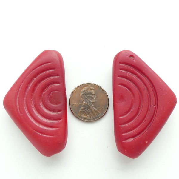 Bohemian, Antique Conus Shell Section Replica in Red Glass, 48x28mm, Sold Individually