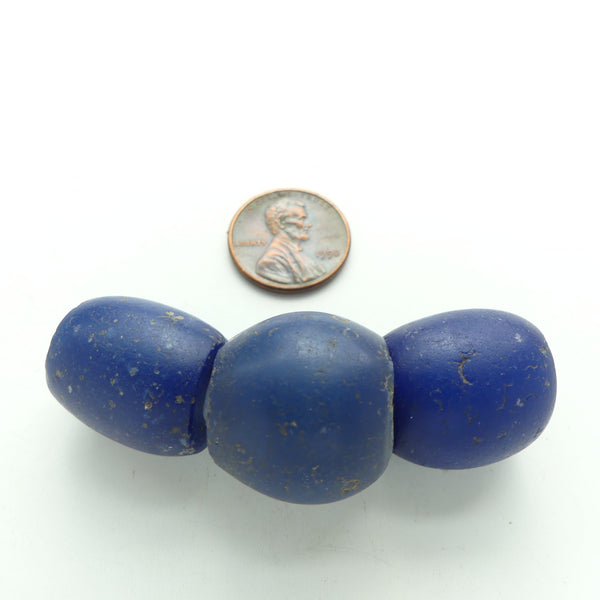 Dogon, Antique Translucent Cobalt Blue, Oblate & Barrell Beads,