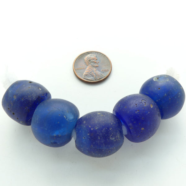 Dogon, Antique Translucent Cobalt Blue, Oblate Beads 15x18mm w/ Large Holes, Set of 5