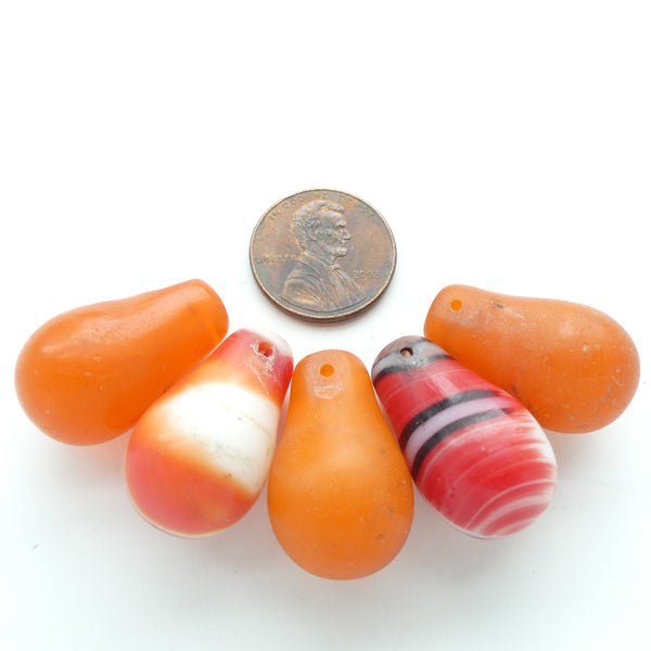 Bohemian, Wedding Bead Necklace Components, Orange Lightbulbs, Set of 5