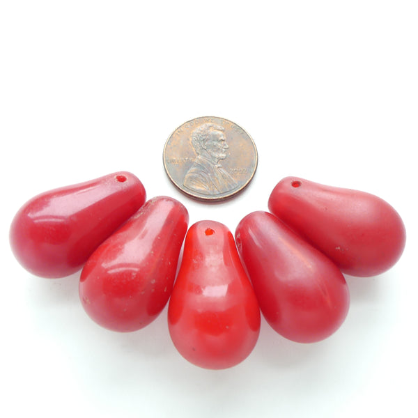 Bohemian, Wedding Bead Necklace Components, Opaque Red Lightbulb Beads, Set of 5