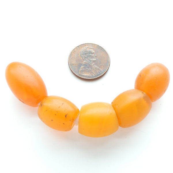 Bohemian, Molded Glass Barrels, Orange, Largest 20x12mm, Set of 5