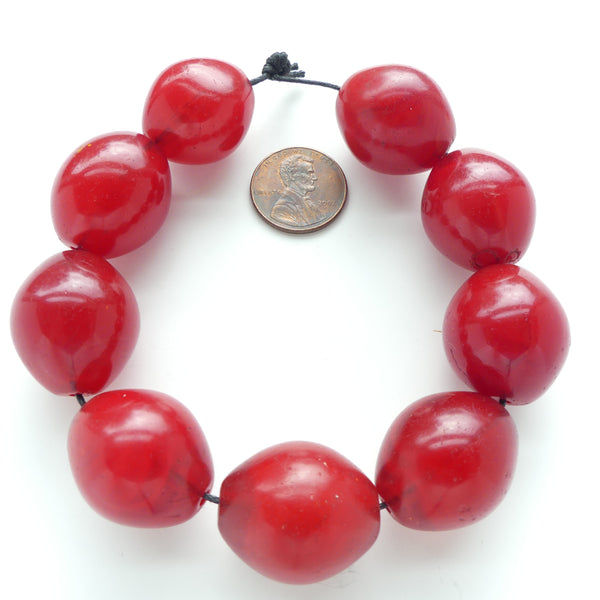 Bohemian, Molded Glass, Red "Cherry Tomatoes" 24x20mm, Sold Individually
