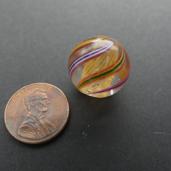 Marble Bead, Antique German, Latticino Core with Swirling Stripes, 18mm Diameter