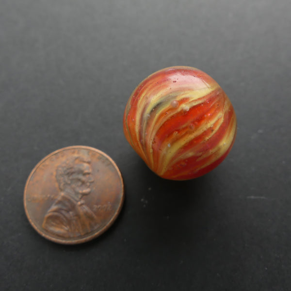 Marble Bead, Antique German, Red/Orange/Yellow, 19mm Diameter, Only one Available