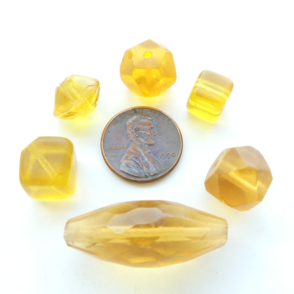 Bohemian, Molded Faceted Glass, Amber Collector/Designer Set of 6 Assorted