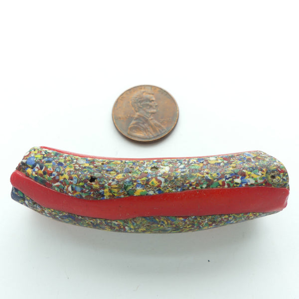Millefiori, Antique Venetian Trade Bead, Elbow, Huge End-of-Day with Red, 60x16mm
