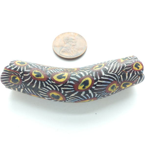 Millefiori Antique Venetian Trade Bead, Elbow, Large with Roosters!  60x14mm