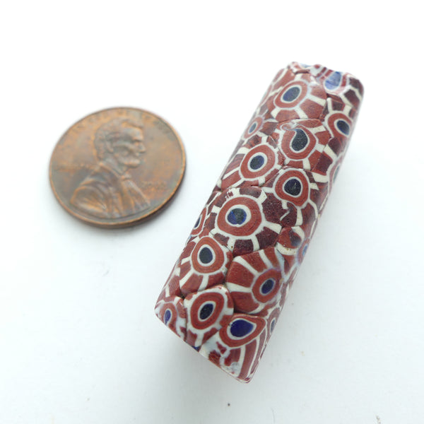 Millefiori, Antique Venetian Trade Bead, Brick, White & Blue, 36x12mm