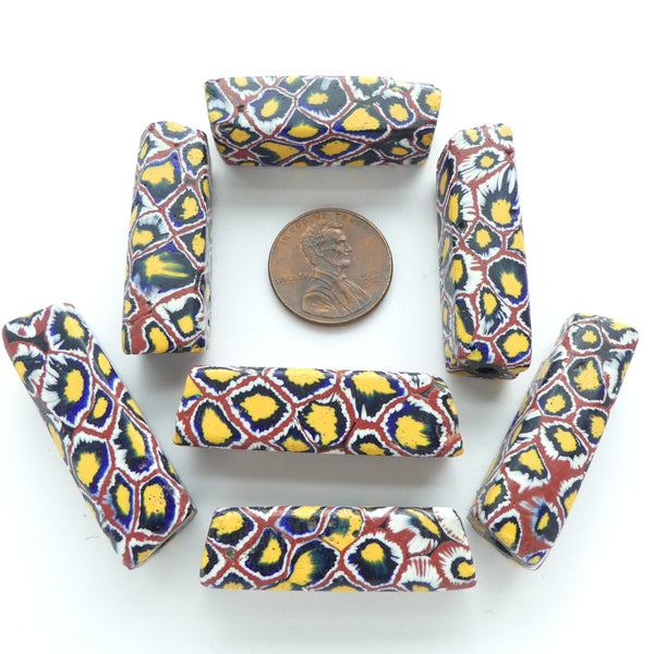 Millefiori Antique Venetian Trade Beads, Multi-Color, Square Cross-Section, 36x11mm, Sold Individually
