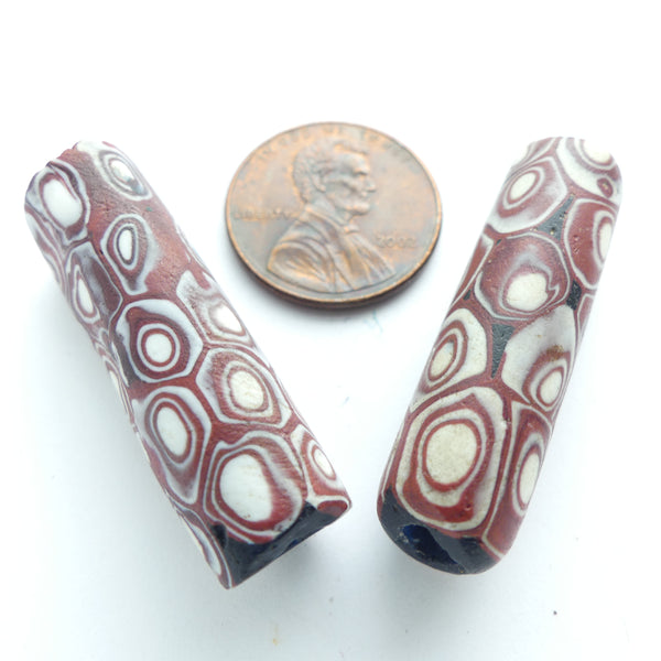 Millefiori, Antique Venetian Trade Beads, Simple Brick & White, Long & Slender, Sold Individually