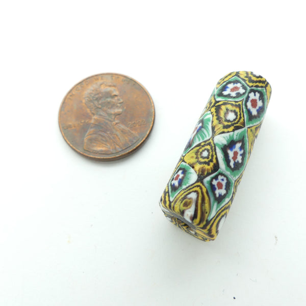 Millefiori, Antique Venetian Trade Bead, Bundled Canes/2 Murrine Pattern, 28x11mm