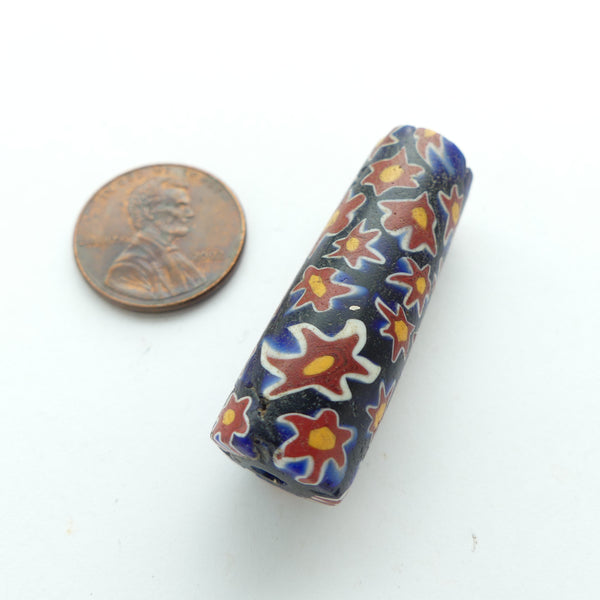 Millefiori Antique Venetian Trade Bead, Dark Blue Sky with Bright Stars, 36x12mm