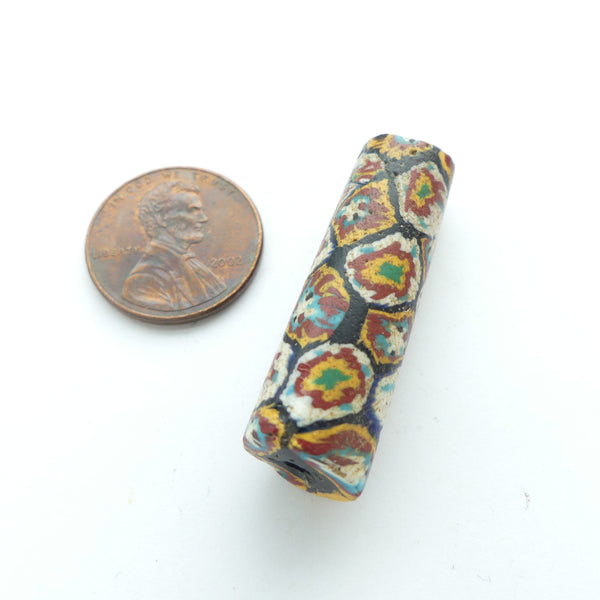 Millefiori, Antique Venetian Trade Bead, Bundled Canes Multicolor, 35x11mm